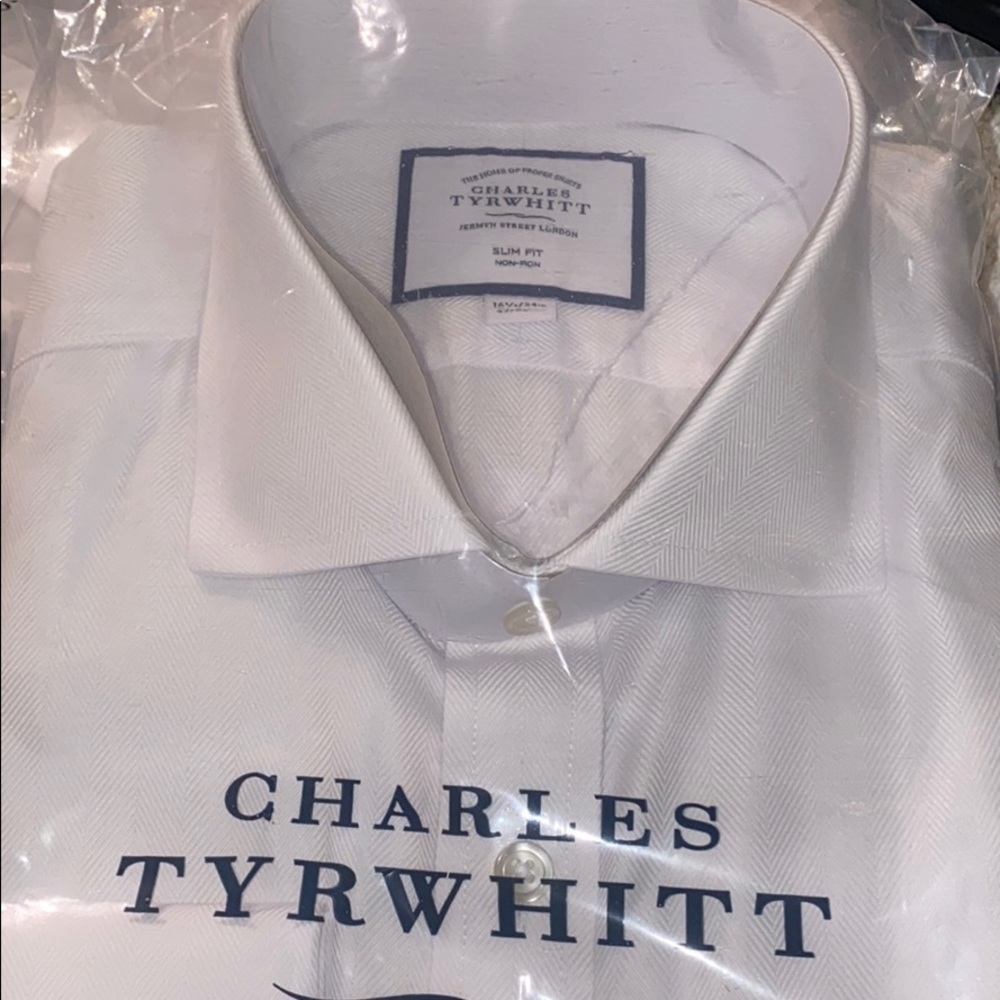 Spread Collar Non-Iron Herringbone Shirt - White - Picture 5 of 5